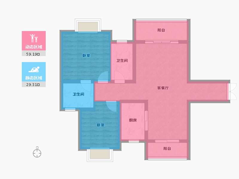 贵州省-黔东南苗族侗族自治州-润科云麓阳光-78.63-户型库-动静分区