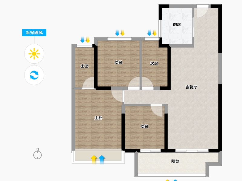 江苏省-淮安市-绿地春晓-100.50-户型库-采光通风