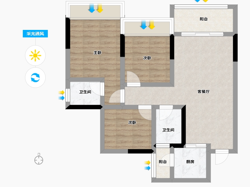 四川省-攀枝花市-鑫洋·天御城-66.51-户型库-采光通风