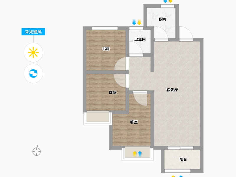 湖北省-鄂州市-金地城与城艺境-73.60-户型库-采光通风