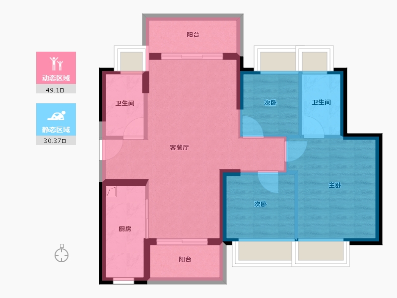 广东省-江门市-鹤山时代天韵-70.64-户型库-动静分区