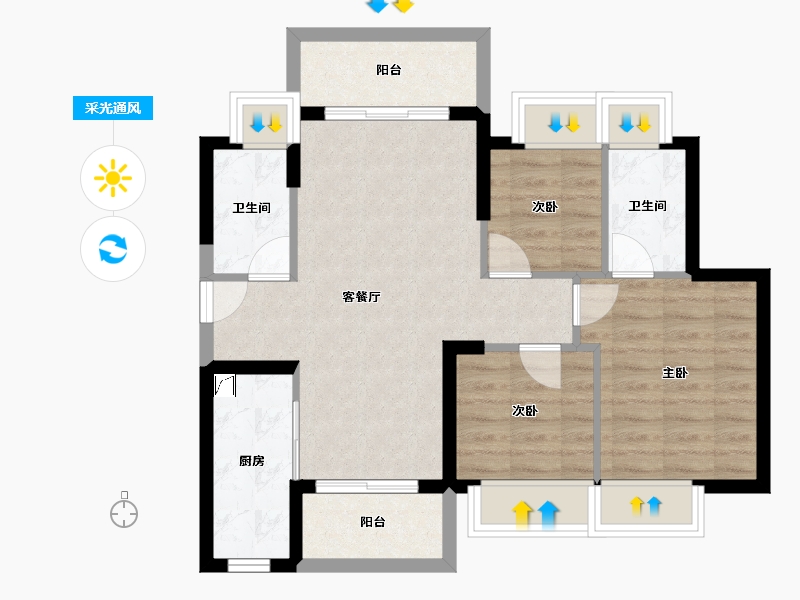 广东省-江门市-鹤山时代天韵-70.64-户型库-采光通风