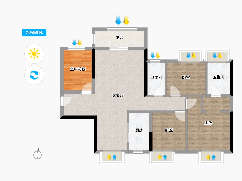 广东省-江门市-新会保利西海岸-88.85-户型库-采光通风