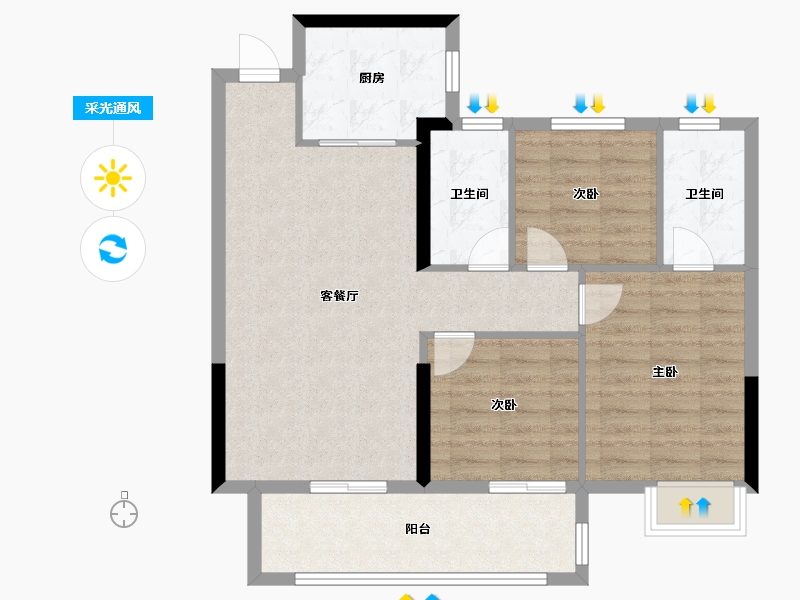 湖北省-黄冈市-麻城中乾融紫台-83.57-户型库-采光通风