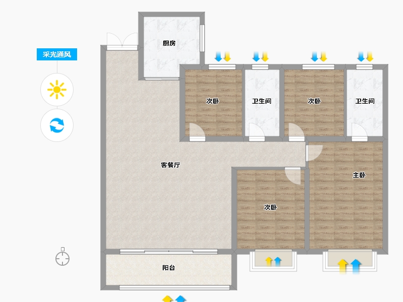 山东省-淄博市-龙泉家园悦景台-134.26-户型库-采光通风