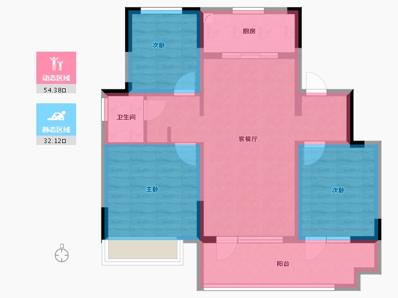 山东省-淄博市-文昌湖中海璞樾-76.36-户型库-动静分区