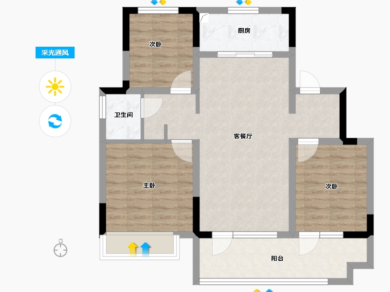 山东省-淄博市-文昌湖中海璞樾-76.36-户型库-采光通风