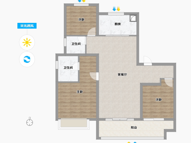 山东省-淄博市-万科翡翠东第-98.29-户型库-采光通风