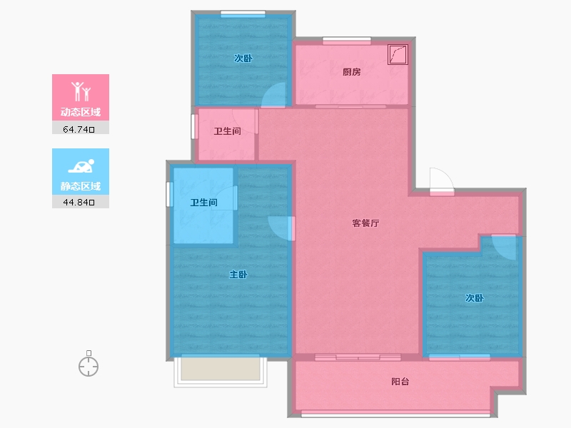 山东省-淄博市-万科翡翠东第-98.29-户型库-动静分区