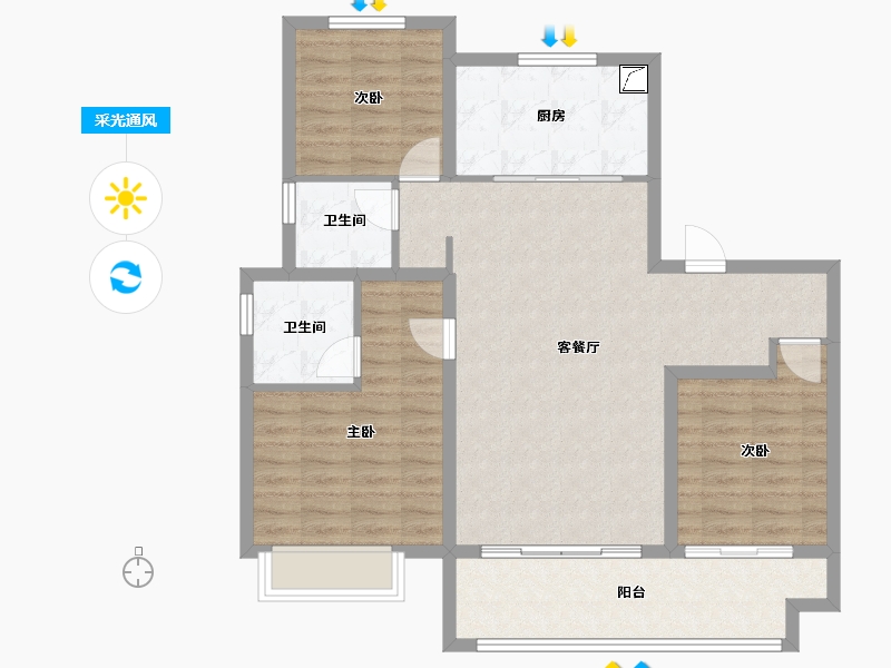 山东省-淄博市-万科翡翠东第-94.35-户型库-采光通风