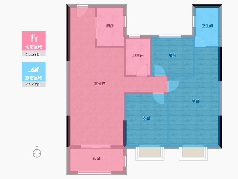 湖北省-黄冈市-瑞锦东城-89.75-户型库-动静分区