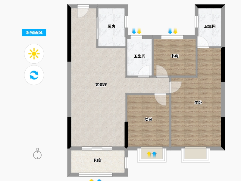 湖北省-黄冈市-瑞锦东城-89.75-户型库-采光通风