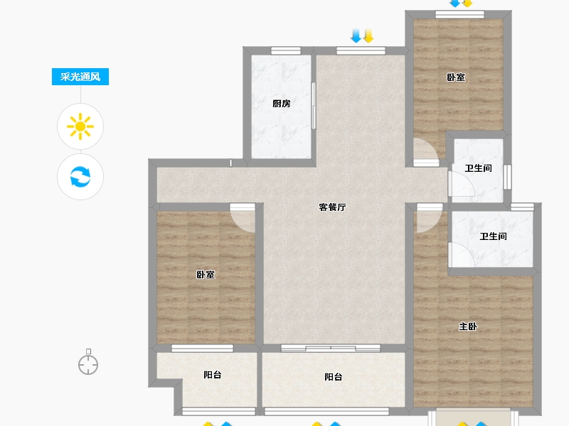 陕西省-渭南市-山水观园-104.80-户型库-采光通风