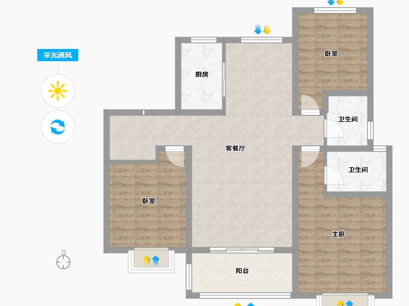 陕西省-渭南市-山水观园-102.40-户型库-采光通风