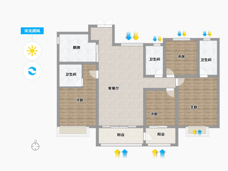 山东省-淄博市-龙泉家园悦景台-138.53-户型库-采光通风