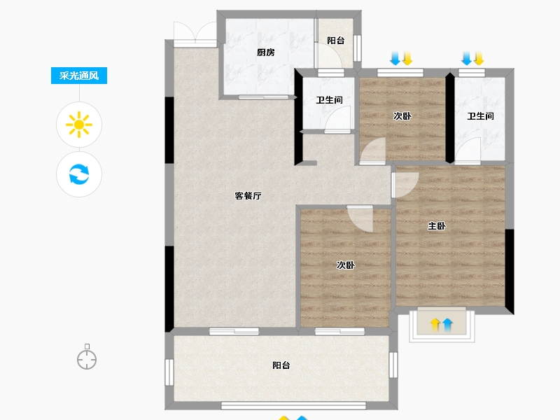 湖北省-黄冈市-泰鼎公馆-91.79-户型库-采光通风