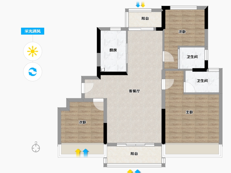 安徽省-芜湖市-鸠江碧桂园黄金时代-90.40-户型库-采光通风