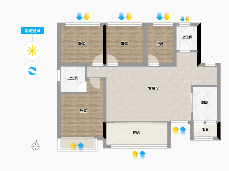 四川省-雅安市-正黄领地翡翠公园-86.56-户型库-采光通风