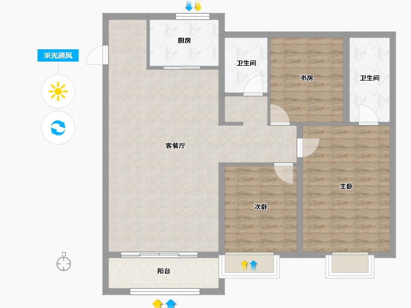 河北省-衡水市-泰达铂瑞府-104.40-户型库-采光通风