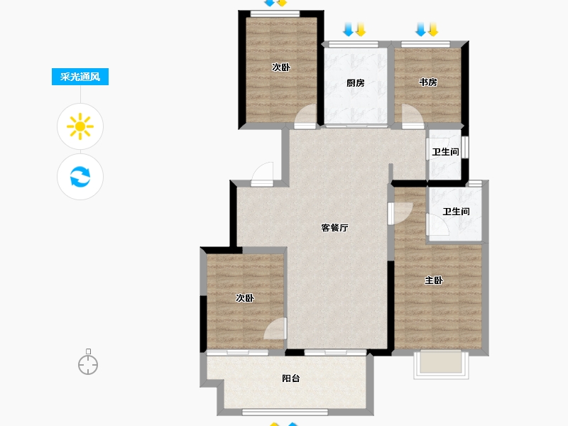 陕西省-宝鸡市-三迪锦雲府-99.18-户型库-采光通风