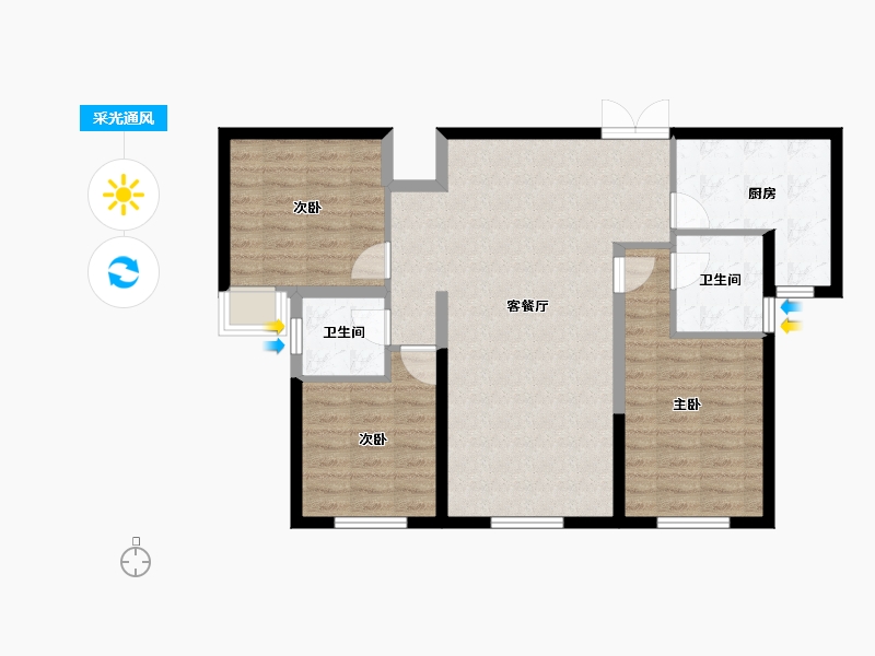 内蒙古自治区-鄂尔多斯市-市城投瑜瑾园-89.07-户型库-采光通风