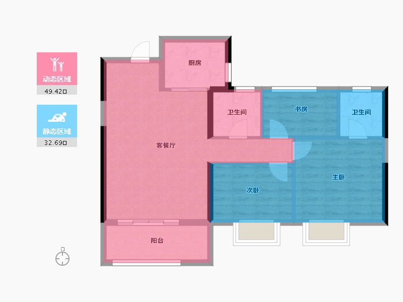 陕西省-宝鸡市-三迪锦雲府-73.75-户型库-动静分区