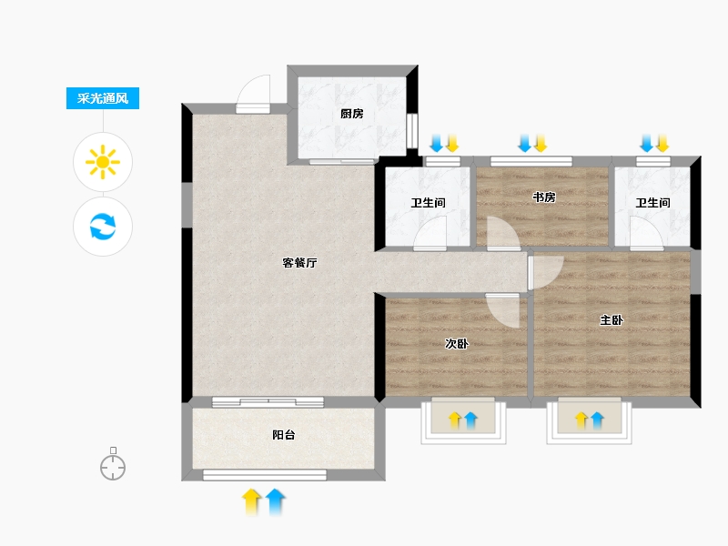 陕西省-宝鸡市-三迪锦雲府-73.75-户型库-采光通风