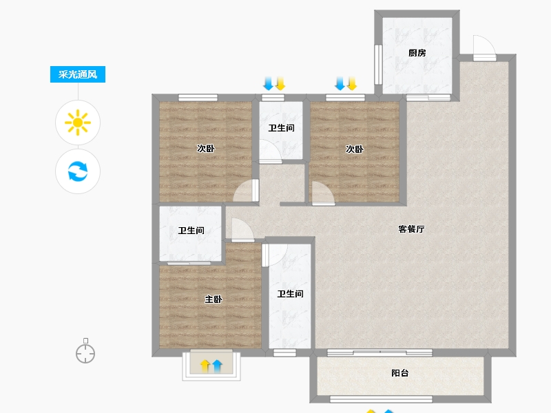 陕西省-宝鸡市-三迪锦雲府-115.08-户型库-采光通风