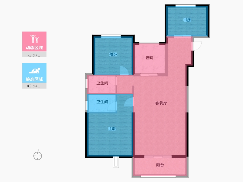 陕西省-宝鸡市-三迪锦雲府-95.46-户型库-动静分区