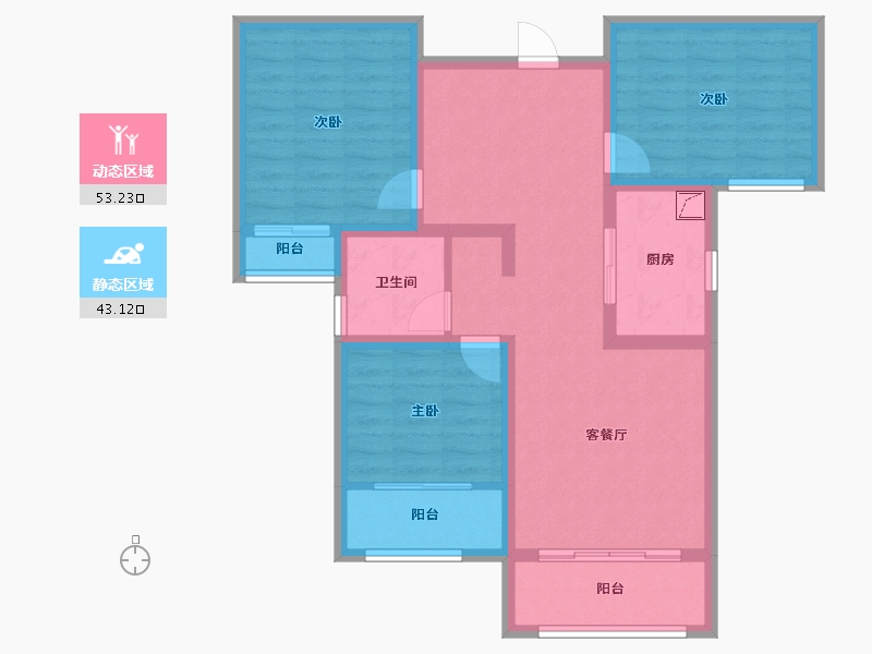 陕西省-宝鸡市-轩苑姜源华府-85.01-户型库-动静分区