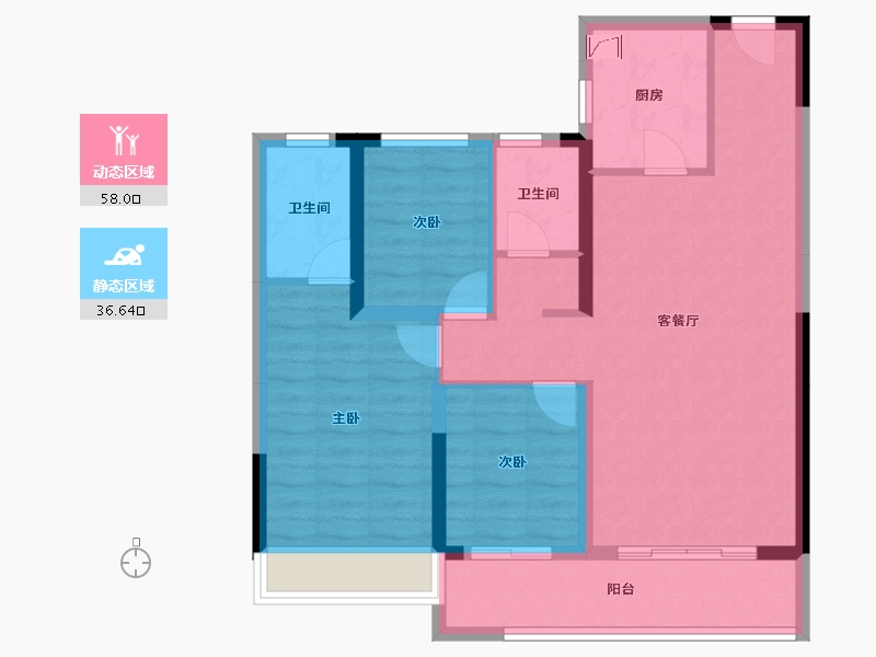 贵州省-遵义市-绿城月映江南-84.24-户型库-动静分区