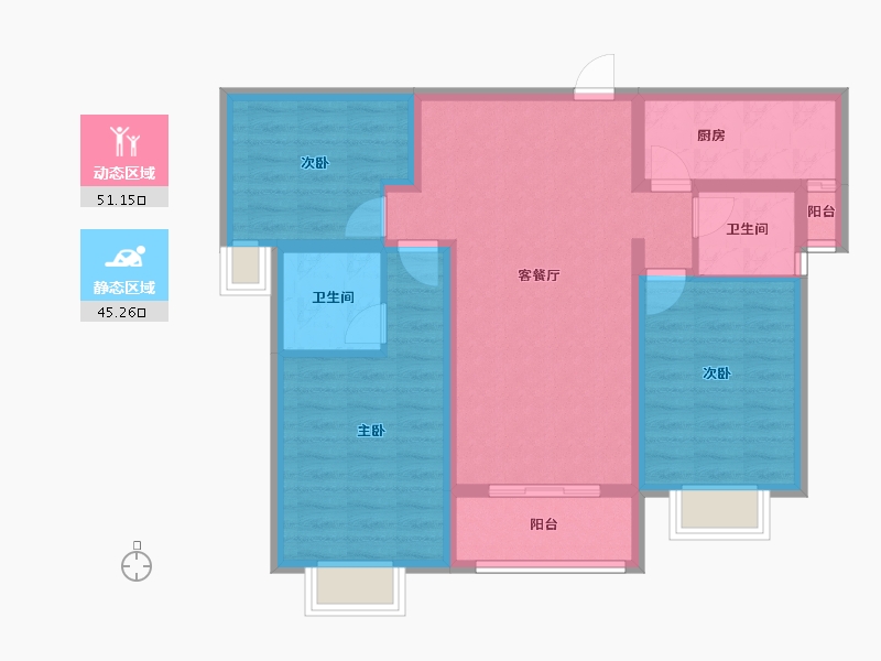 山西省-忻州市-滨河花园-85.40-户型库-动静分区