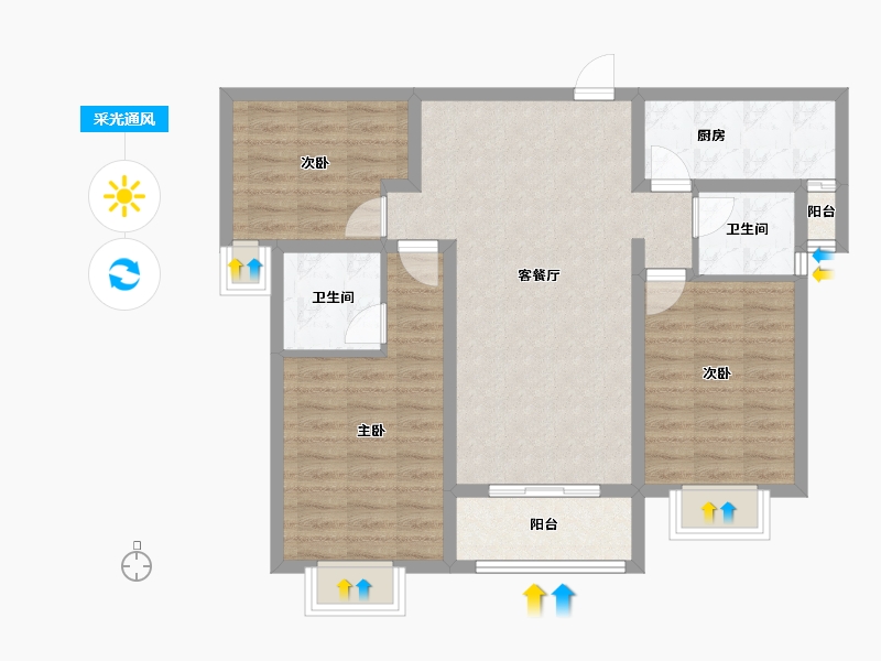 山西省-忻州市-滨河花园-85.40-户型库-采光通风