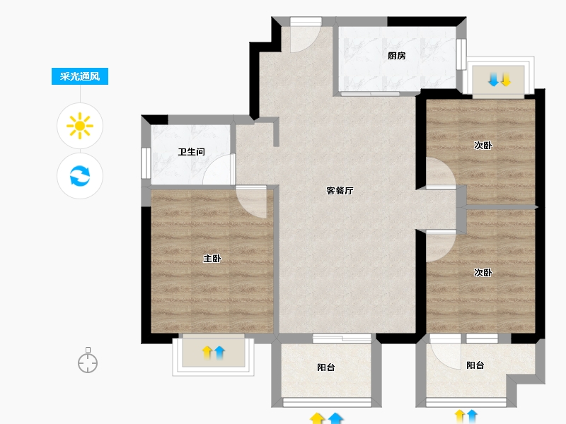 湖北省-鄂州市-合景梧桐四季-70.31-户型库-采光通风