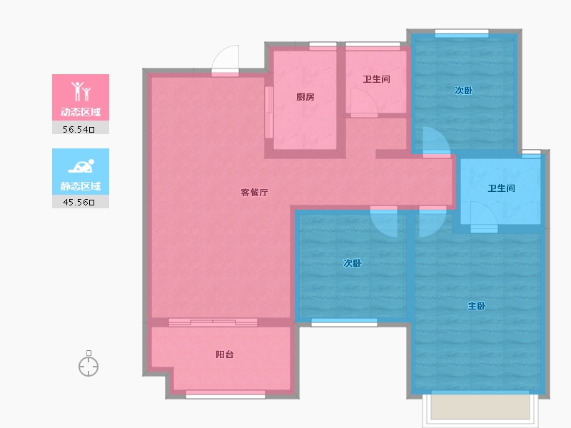 陕西省-宝鸡市-华厦中央公园-90.35-户型库-动静分区