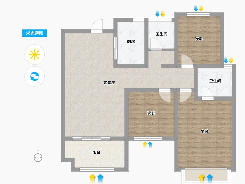 陕西省-宝鸡市-华厦中央公园-90.35-户型库-采光通风