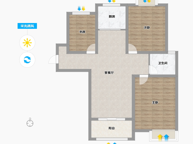 江苏省-淮安市-和誉·金陵府-88.86-户型库-采光通风