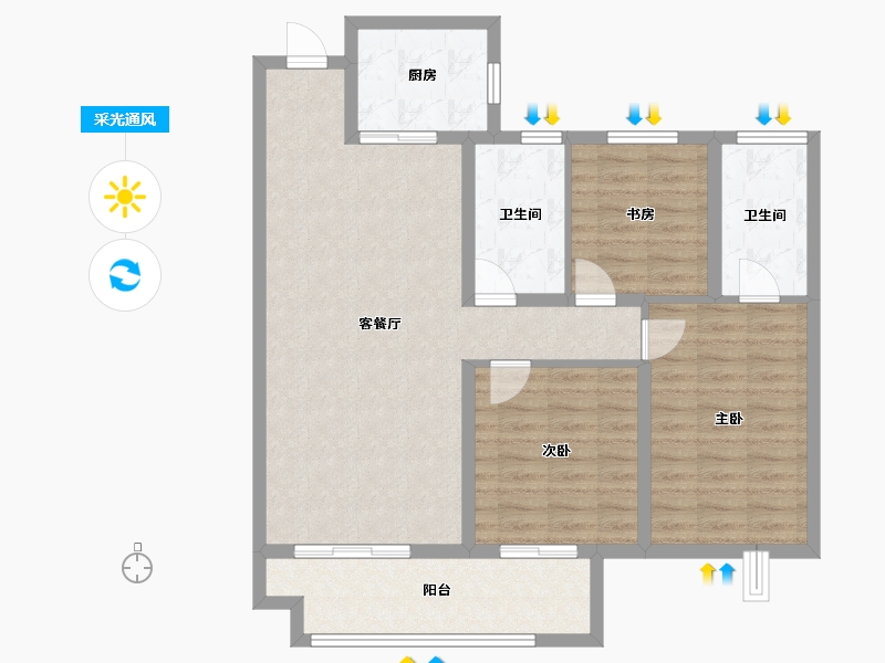 陕西省-宝鸡市-三迪锦雲府-94.12-户型库-采光通风