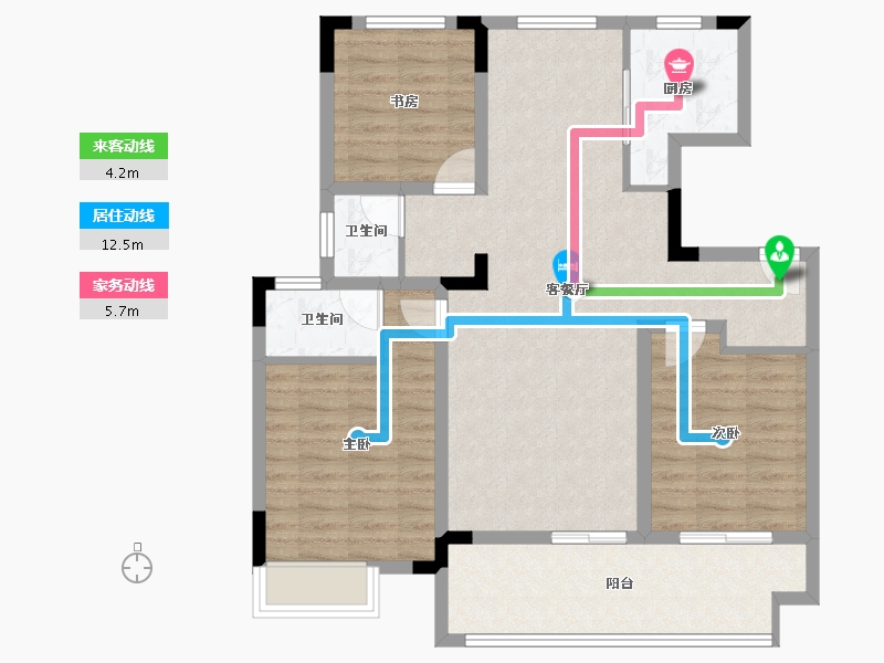 江苏省-淮安市-安东院子-93.96-户型库-动静线