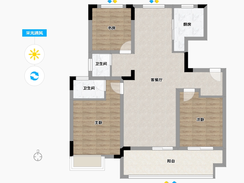 江苏省-淮安市-安东院子-93.96-户型库-采光通风