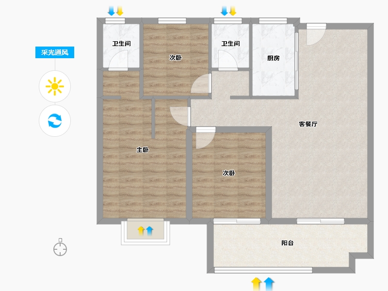 陕西省-宝鸡市-华厦中央公园-89.96-户型库-采光通风