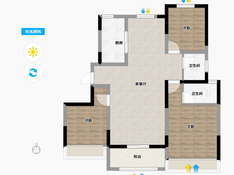 河南省-安阳市-滑县正德玖號院-96.40-户型库-采光通风