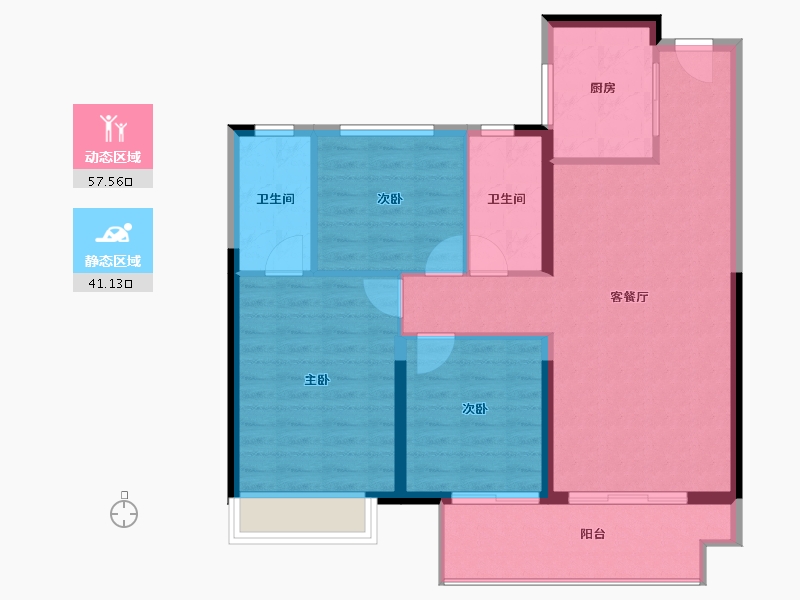 江苏省-淮安市-京师学院里-89.66-户型库-动静分区