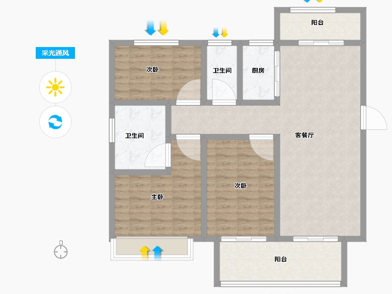 湖北省-黄冈市-鸿路橘子洲-102.40-户型库-采光通风