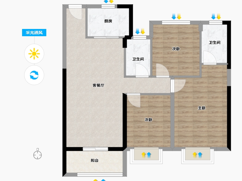 湖北省-鄂州市-合景梧桐四季-87.00-户型库-采光通风