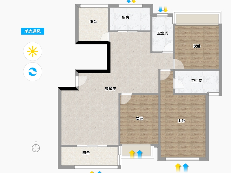 贵州省-毕节市-万晟阳光城-105.24-户型库-采光通风