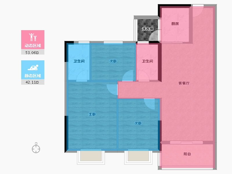 陕西省-宝鸡市-宝鸡碧桂园凤凰城-88.35-户型库-动静分区