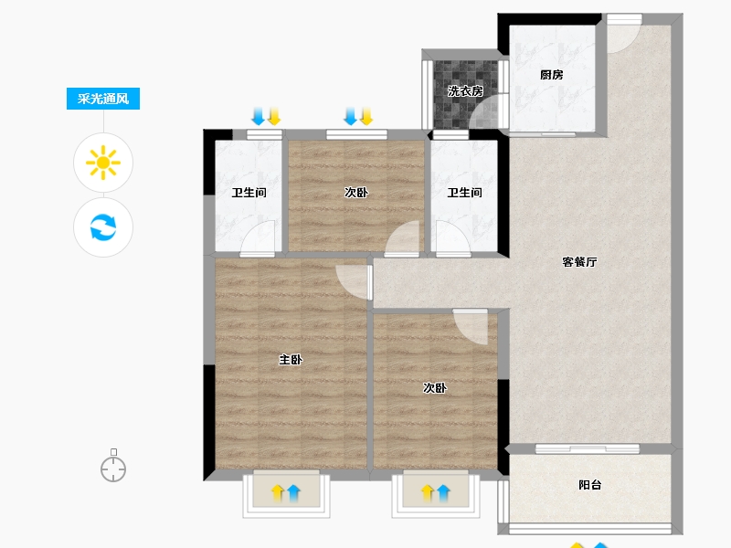 陕西省-宝鸡市-宝鸡碧桂园凤凰城-88.35-户型库-采光通风