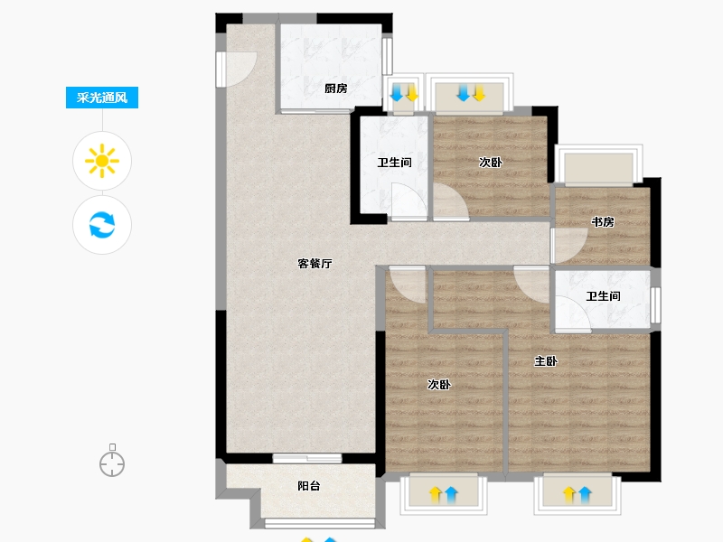 湖北省-鄂州市-合景梧桐四季-100.01-户型库-采光通风