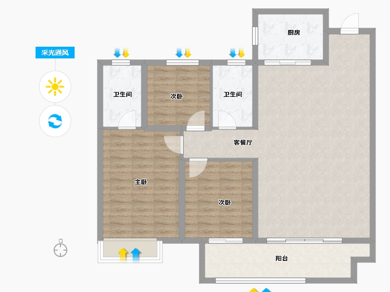 陕西省-宝鸡市-三迪锦雲府-103.41-户型库-采光通风